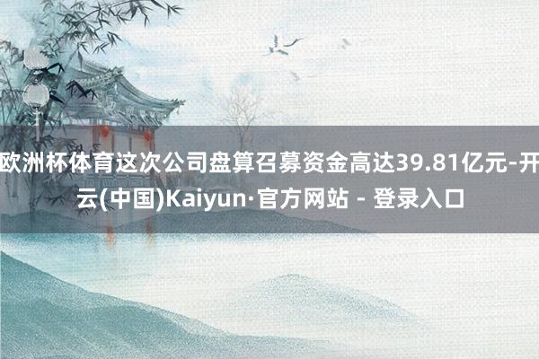 欧洲杯体育这次公司盘算召募资金高达39.81亿元-开云(中国)Kaiyun·官方网站 - 登录入口